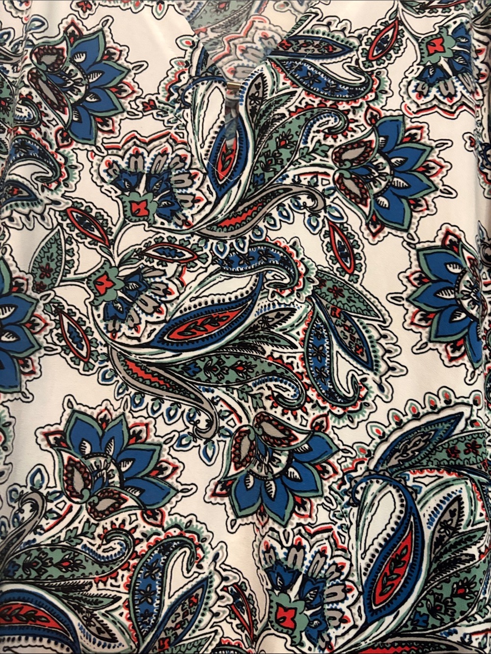 Jones New York White Paisley Floral Short Sleeve Blouse with Blue Accents - Picture 3 of 3